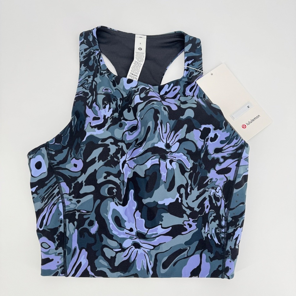 Lululemon Swift Speed Cropped Tank Top Sz 0 Multi Camo Print Built In BraPurple